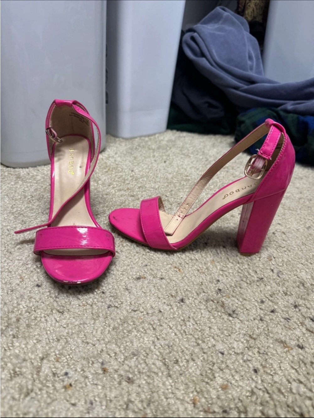 PAZZO Hot Pink Patent Ankle-Strap Block Heels